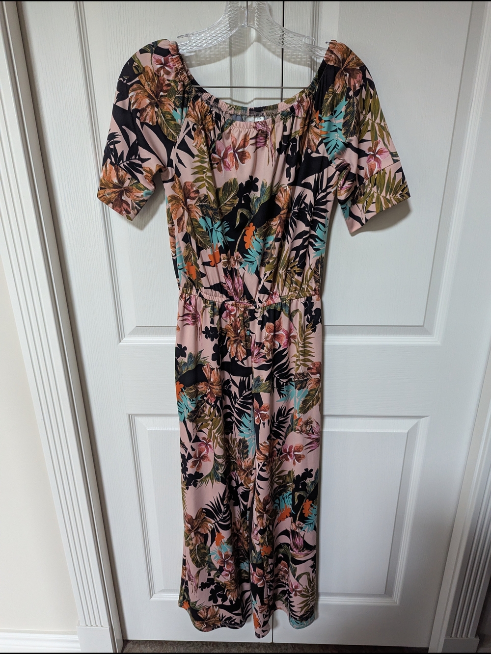 Tacera Pink Tropical Floral Off-Shoulder Jumpsuit